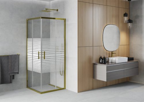 Mexen Rio zuhanykabin elhúzható ajtóval - 80 x 80 cm - arany profil (860-080-080-50-20)