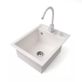   Gránit Mosogató NERO Parma + magasított csaptelep + adagoló + szifon (fehér)