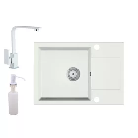   Gránit Mosogató EOS Adria + Design Csap + Szifon + Adagoló (fehér)