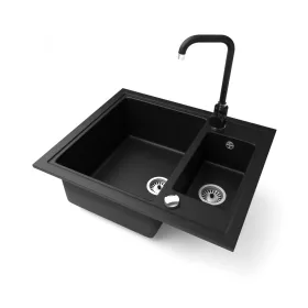   Gránit mosogató NERO Arriva + Steel csaptelep + dugókiemelő (matt fekete)