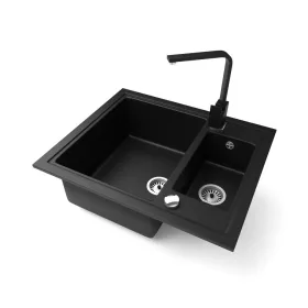   Gránit mosogató NERO Arriva + Design csaptelep + dugókiemelő (matt fekete)