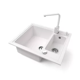   Gránit mosogató NERO Arriva + Design csaptelep + adagoló + dugókiemelő (fehér)