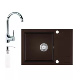   Gránit Mosogató EOS Adria + Króm Csaptelep + Adagoló (sötétbarna)