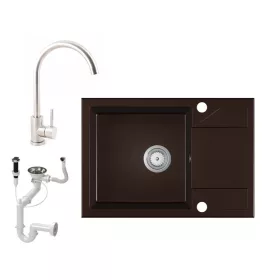   Gránit Mosogató EOS Adria + Inox-Line2 csaptelep + dugókiemelő (sötétbarna)