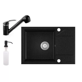   Gránit Mosogató EOS Adria + kihúzható Shower csaptelep + adagoló - fekete