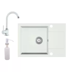   Gránit Mosogató EOS Adria + csaptelep + szifon + adagoló (Fehér)