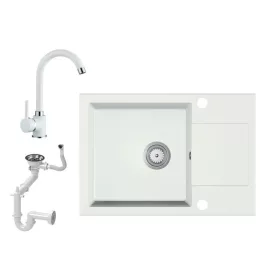 Gránit Mosogató EOS Adria + Csap + Szifon (Fehér)