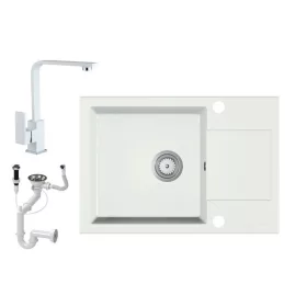   Gránit Mosogató EOS Adria + BiColor Design Csap + Dugóemelő (fehér)