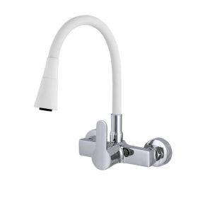   Gamma FlexWall flexibilis fali mosogató / mosdó csaptelep zuhanyfejjel - fehér / króm