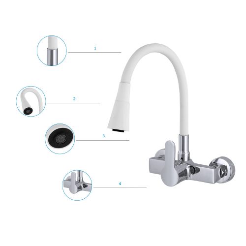 Gamma FlexWall flexibilis fali mosogató / mosdó csaptelep zuhanyfejjel - fehér / króm