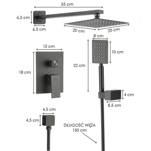 Yoka DUAL-20 falsík alatti zuhanyrendszer - fekete