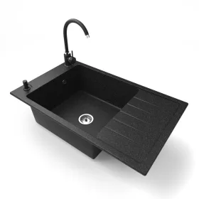   Gránit mosogató NERO Grande + magasított csaptelep + adagoló (fekete)