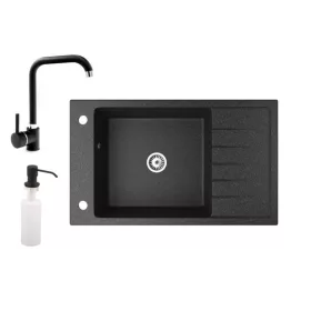   Gránit mosogató NERO Grande + Steel csaptelep + adagoló (fekete)