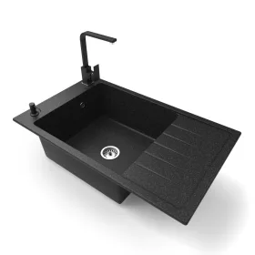   Gránit mosogató NERO Grande + Design csaptelep + adagoló (fekete)