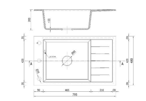 Gránit mosogató NERO Grande + Design csaptelep + dugókiemelő (fekete)
