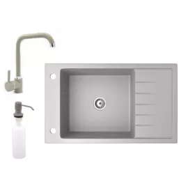   Gránit mosogató NERO Grande + Steel csaptelep + adagoló (szürke)