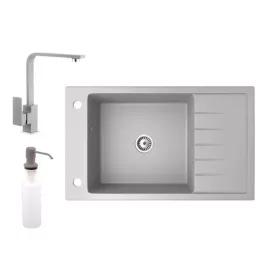   Gránit mosogató NERO Grande + Design csaptelep + adagoló (szürke)