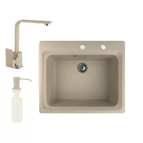   Gránit mosogató NERO Italia + Design csaptelep + adagoló (bézs)