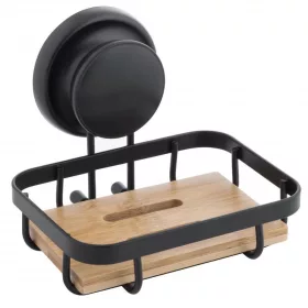   Yoka Home tapadókorongos fali szappantartó - fekete / bambusz