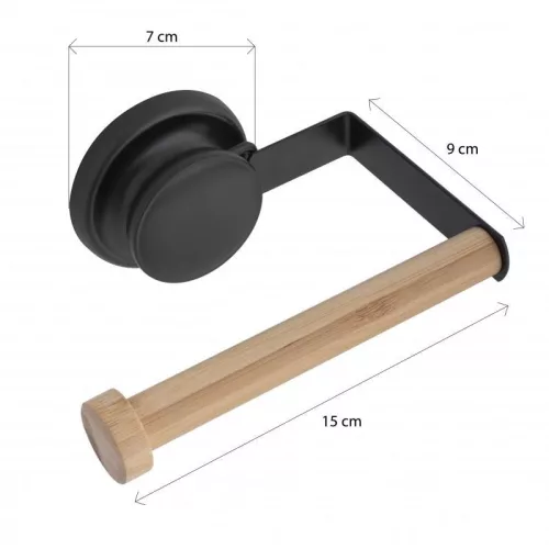 Yoka Home tapadókorongos wc papír tartó - fekete / bambusz