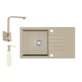   Gránit Mosogató EOS Evinion + Design csaptelep + adagoló (bézs)