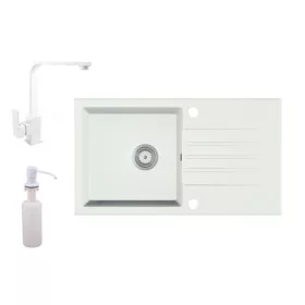   Gránit Mosogató EOS Evinion + Design csaptelep + adagoló (fehér)