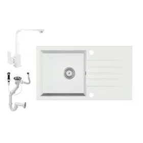  Gránit Mosogató EOS Evinion + Design csaptelep + dugókiemelő (fehér)