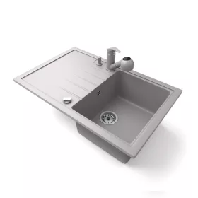   Gránit mosogató NERO Eris + kihúzható zuhanyfejes Shower csaptelep + adagoló + dugókiemelő (szürke)