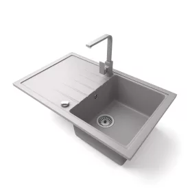   Gránit mosogató NERO Eris + Design csaptelep + dugókiemelő (szürke)