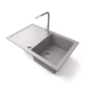  Gránit mosogató NERO Eris + kihúzható Linea csaptelep + dugókiemelő (szürke)