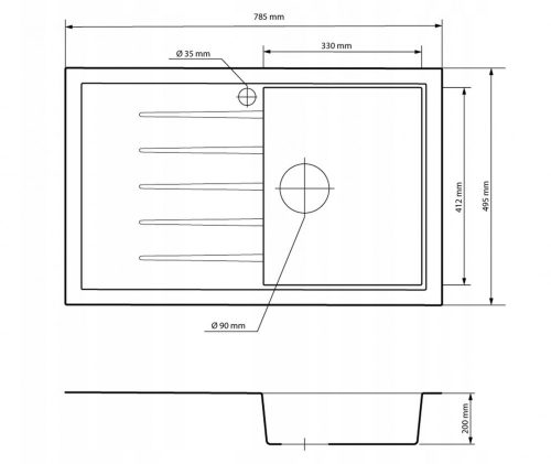 Gránit mosogató NERO Eris + Steel csaptelep + dugókiemelő (fehér)