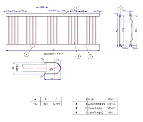 Ecoradco törölközőszárító radiátor 30 x 140 cm (fekete)