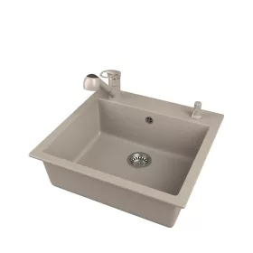   Gránit mosogató EOS Como + Kihúzható zuhanyfejes Shower csaptelep + adagoló + szifon (bézs)