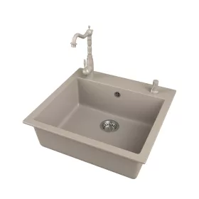   Gránit mosogató EOS Como + rusztikus csaptelep + adagoló + szifon (bézs)