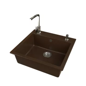   Gránit mosogató EOS Como + Design csaptelep + adagoló (kávébarna)