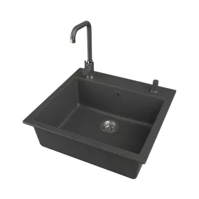   Gránit mosogató EOS Como + Steel csaptelep + adagoló + szifon (fekete)