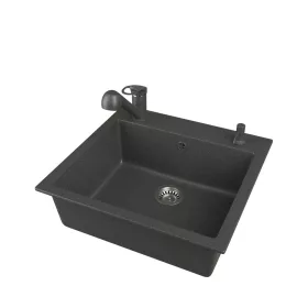   Gránit mosogató EOS Como + Kihúzható zuhanyfejes Shower csaptelep + adagoló + szifon (fekete)