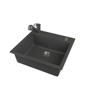   Gránit mosogató EOS Como + Kihúzható zuhanyfejes Shower csaptelep + dugókiemelő + szifon (fekete)