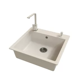   Gránit mosogató EOS Como + Design csaptelep + adagoló + szifon (fehér)