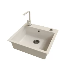   Gránit mosogató EOS Como + Design csaptelep + dugókiemelő + szifon (fehér)