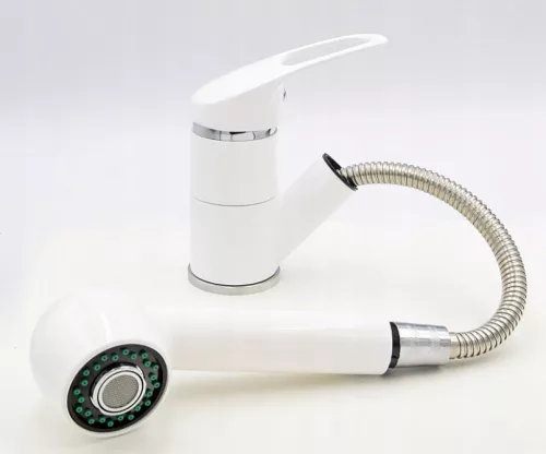 Gránit mosogató EOS Como + Kihúzható zuhanyfejes Shower csaptelep + adagoló + szifon (fehér)