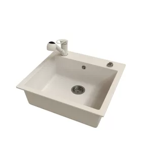   Gránit mosogató EOS Como + Kihúzható zuhanyfejes Shower csaptelep + dugókiemelő + szifon (fehér)
