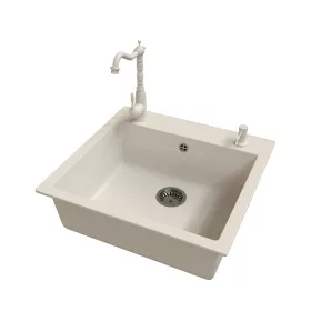   Gránit mosogató EOS Como + rusztikus csaptelep + adagoló + szifon (fehér)