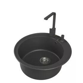   Gránit mosogató EOS Valero + Design csaptelep + adagoló (fekete)