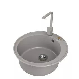   Gránit mosogató EOS Valero + Design csaptelep + dugókiemelő (matt szürke)
