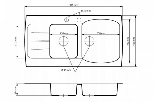 Nero Master Gránit Mosogató + Kihúzható Csaptelep + Dugóemelő + Adagoló (fekete)