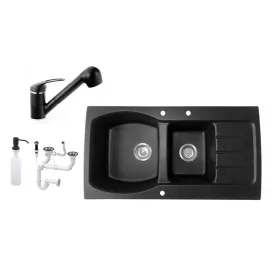   Nero Master Gránit Mosogató + Shower Csaptelep + Dugóemelő + Adagoló (fekete)