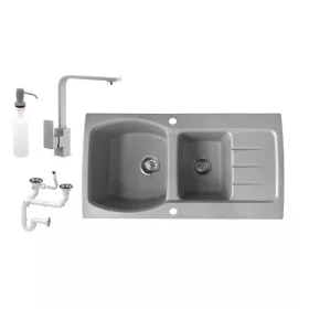   Nero Master Gránit Mosogató + Design Csaptelep + Dugóemelő + adagoló (szürke)