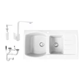   Nero Master Gránit Mosogató + Design Csaptelep + Dugóemelő + Design Adagoló (fehér)