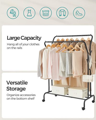 Songmics 2 részes ruhatartó állvány görgőkkel - 103 x 154 cm